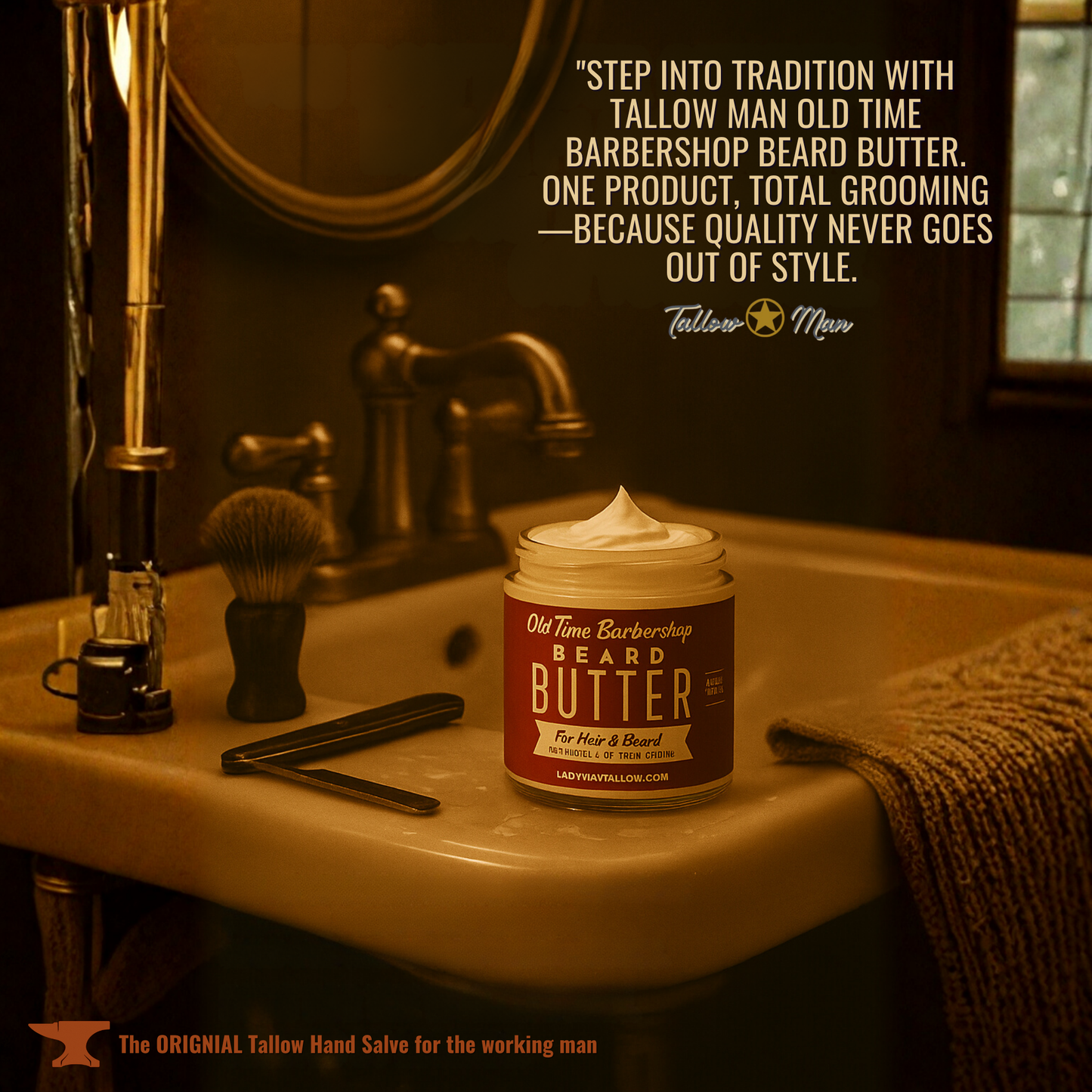 Tallow Man Old Time Barbershop Beard & Body Butter – Men’s Grooming Balm (9oz)