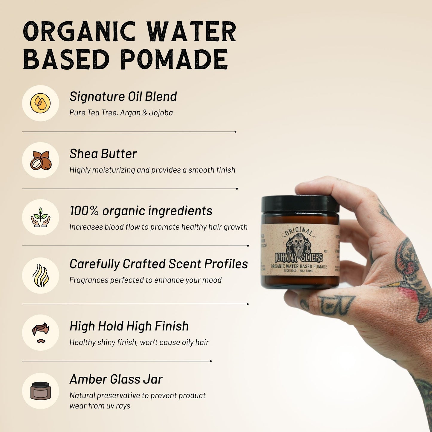Organic Water-Based Pomade | Strong Hold & High Shine