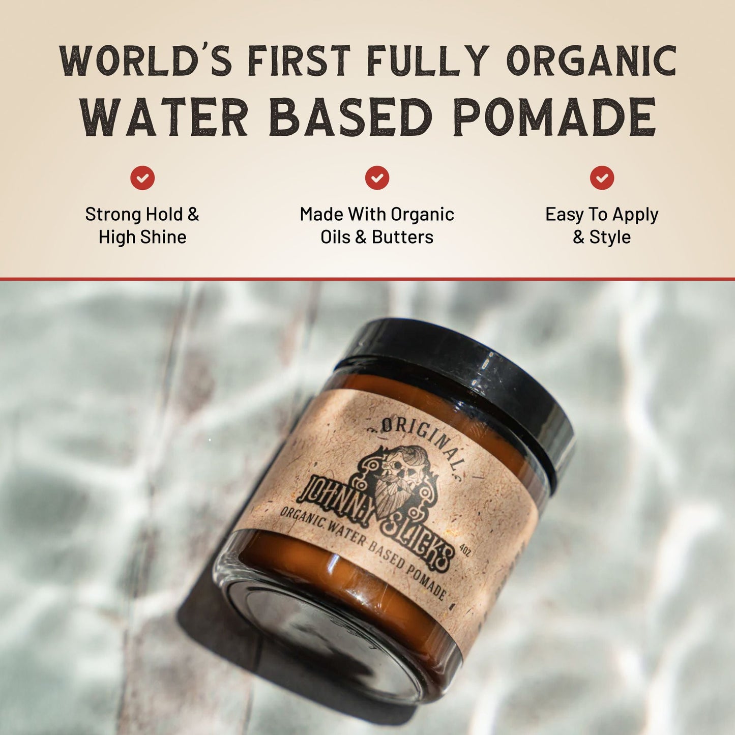 Organic Water-Based Pomade | Strong Hold & High Shine