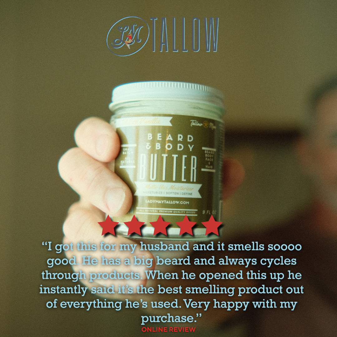 Tallow Man Tobacco Vanilla Beard & Body Butter – Men’s Grooming Balm (9oz)