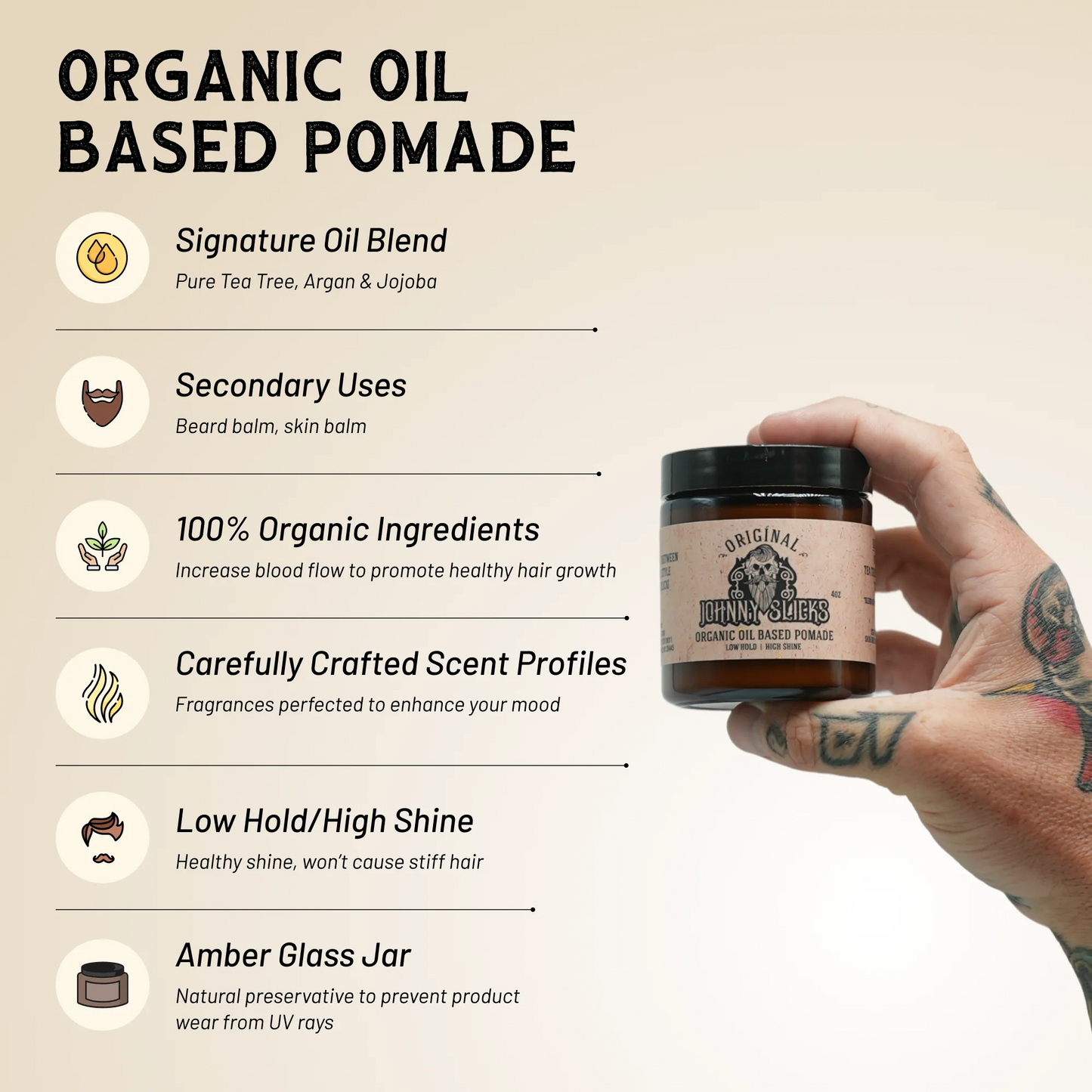 Organic Oil-Based Pomade | Strong Hold & Natural Shine