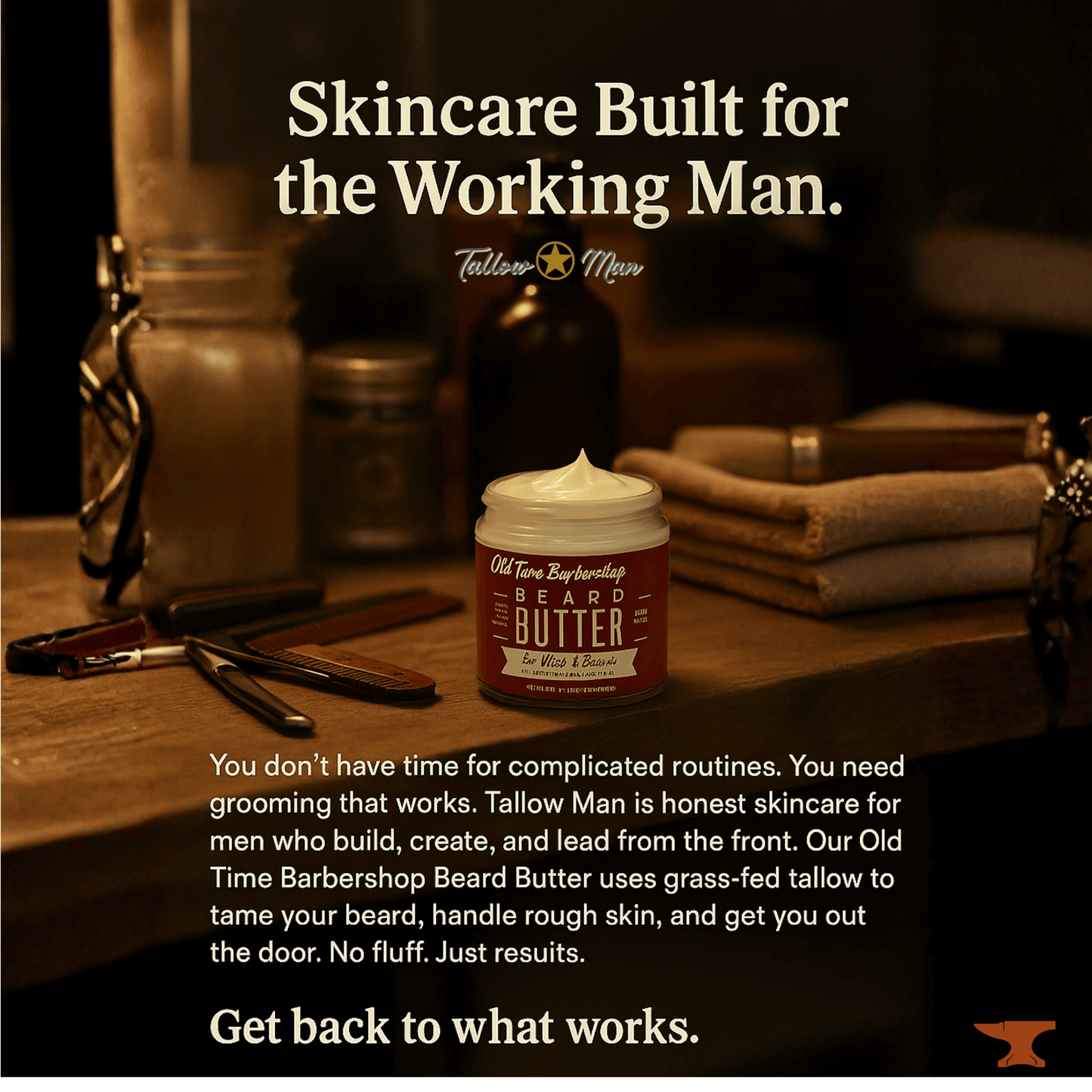 Tallow Man Old Time Barbershop Beard & Body Butter – Men’s Grooming Balm (9oz)