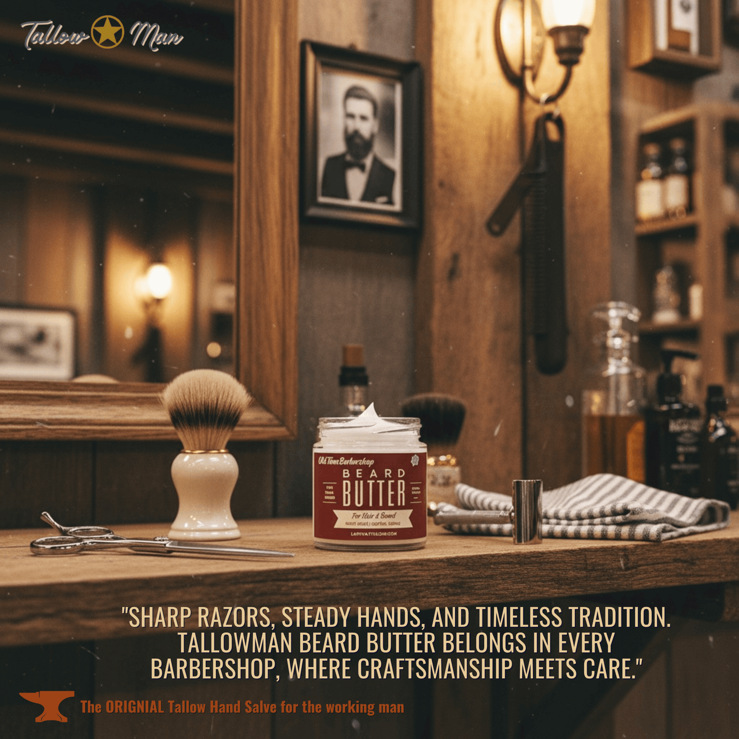 Tallow Man Old Time Barbershop Beard & Body Butter – Men’s Grooming Balm (9oz)